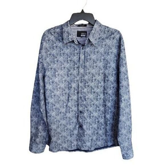 Men's Dress Shirt L Button Down Blue Paisley Designer Casual Shirt Large NWOT - Picture 1 of 6